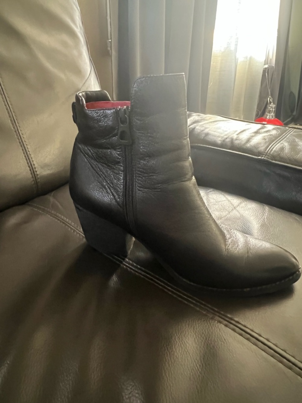 RUDSAK Black Leather Ankle Boots with Block Heel